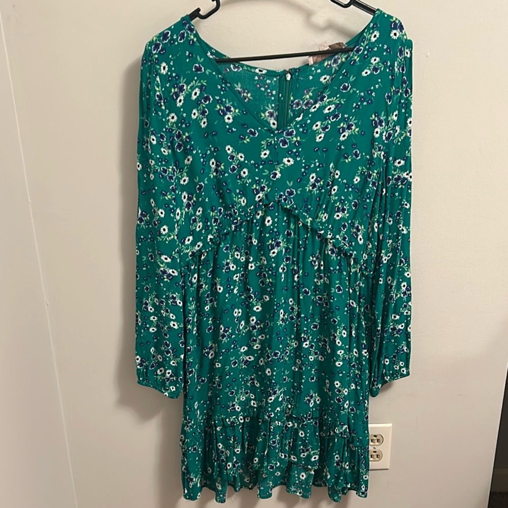 LOFT floral green dress